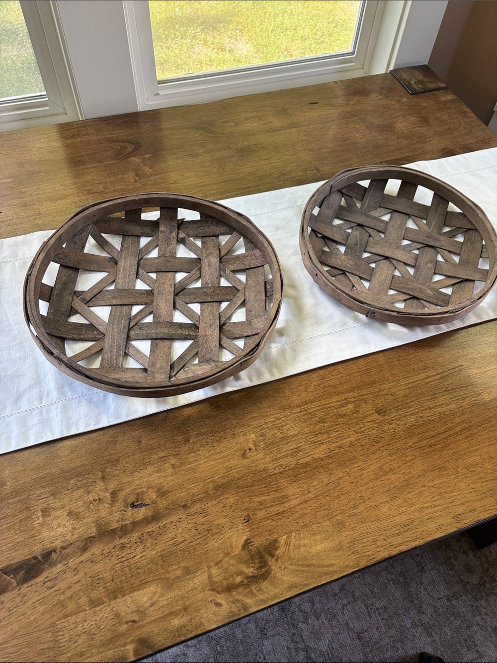 2 Handwoven Round Woven Tray - Brown